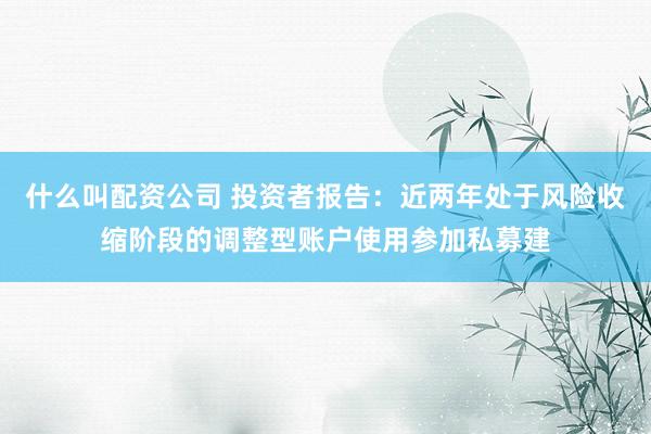 什么叫配资公司 投资者报告：近两年处于风险收缩阶段的调整型账户使用参加私募建